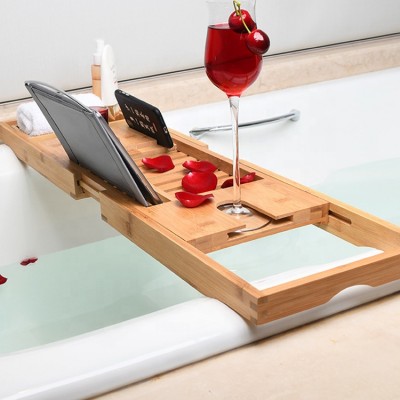 Bamboo Mid-strip Single-box Bathtub rack Rack Extending Adjustable